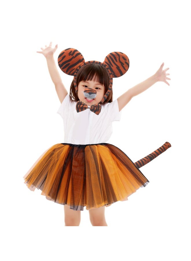 موردلي طقم أزياء نمر للبنات مع تنورة توتو، ربطة رأس، ذيل، وربطة عنق - إكسسوارات حيوانات لطيفة للحفلات والتنكر - Image 2